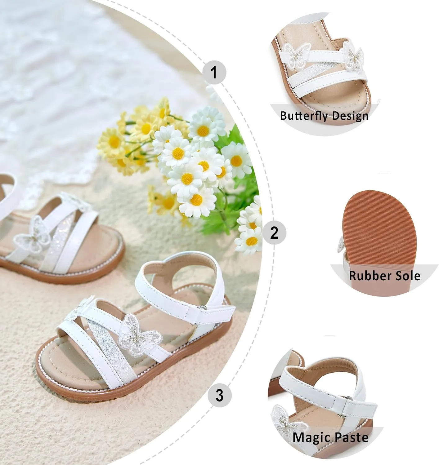 Otter MOMO Girls Open Toe Princess Flat Sandals with Comfort Sole Summer Sandals