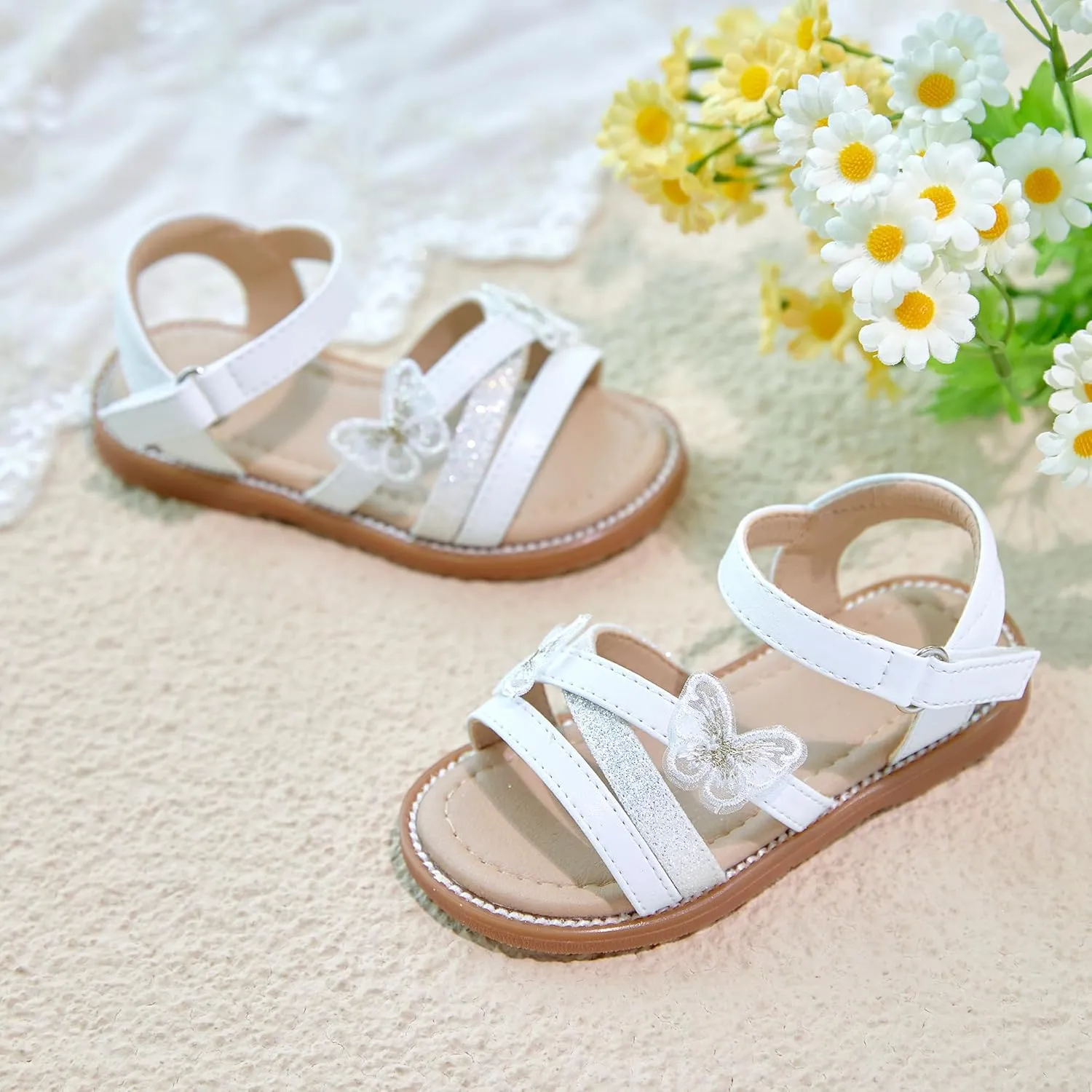 Otter MOMO Girls Open Toe Princess Flat Sandals with Comfort Sole Summer Sandals