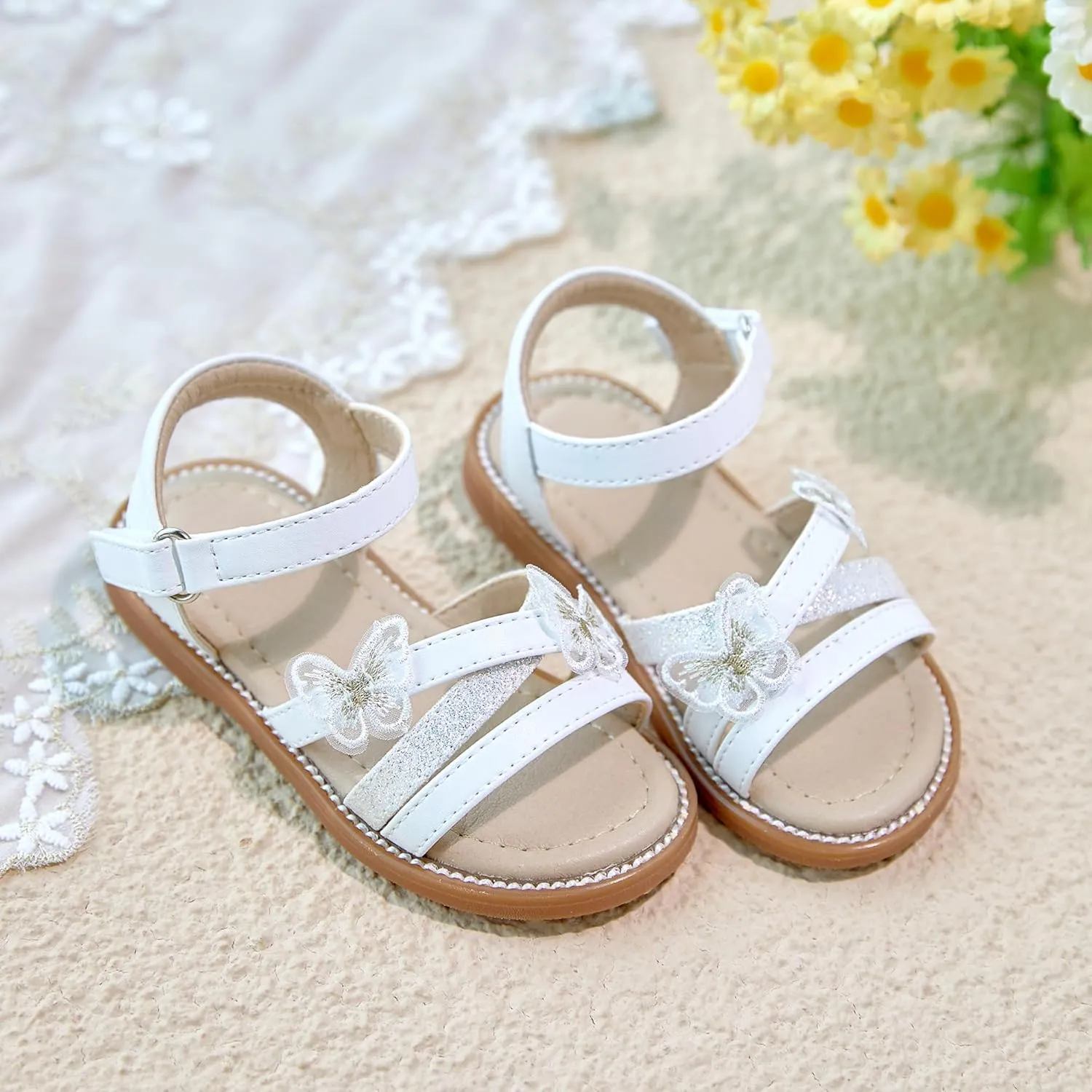 Otter MOMO Girls Open Toe Princess Flat Sandals with Comfort Sole Summer Sandals
