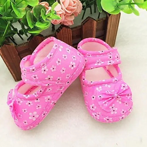 POLG Newborn Kids Baby Bowknot Printing Cloth Shoes Soft Sole Shoes Toddler Crib First Walker Shoes