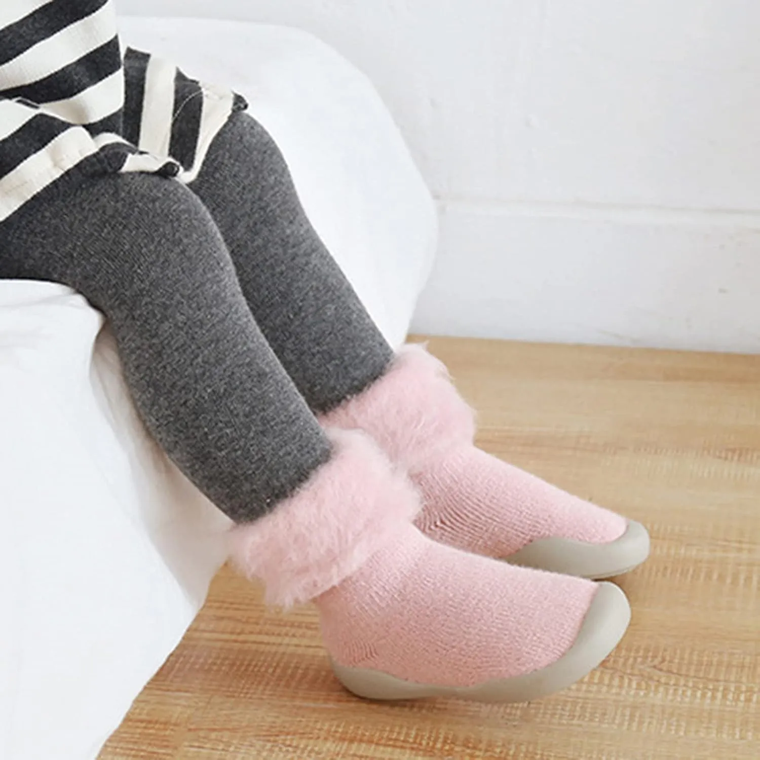 Socks Slipper Baby Girls Kids Solid Knit Stocking Soft Warm Shoes Toddler Boys Sole Rubber Baby 1 Year Old Walking Shoes