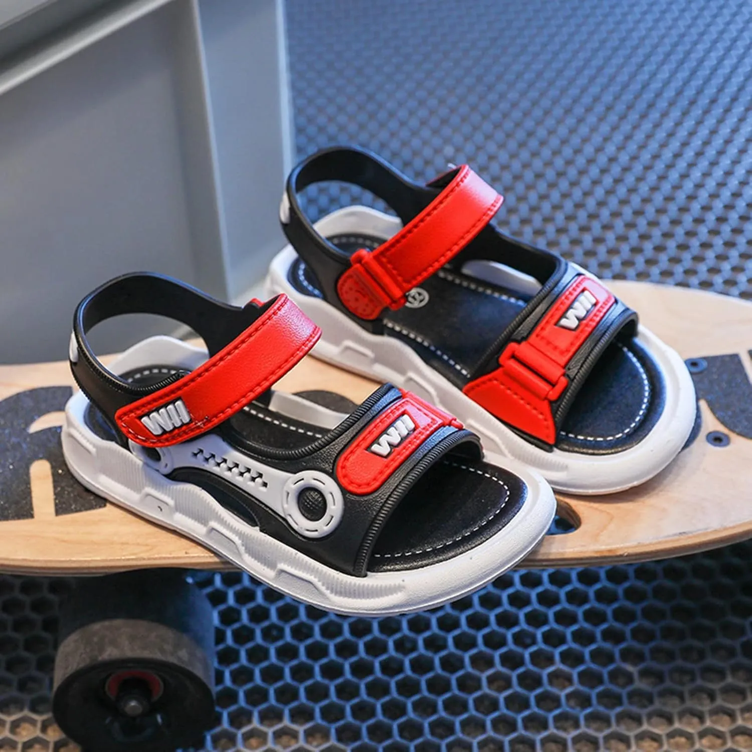 Summer Boys Sandals Baby Shoes Kids Flat Child Beach Shoes Sports Soft Non Slip Casual Toddler Sandals Boys Strap Shoes (Red, 3-3.5 Years)
