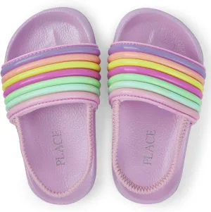 The Children's Place Baby-Girl's Rainbow Stripe Slide Sandals Slipper