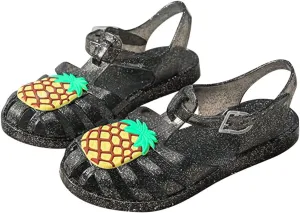 Toddler Baby Girls Shoes Slip On Cute Fruit Jelly Colors Hollow Out Non-slip Soft Sole Beach Sandals Comfy Shoes U-280 Black 9.5