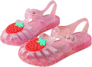 Toddler Baby Girls Shoes Slip On Cute Fruit Jelly Colors Hollow Out Non-slip Soft Sole Beach Sandals Comfy Shoes U-280 Pink 9.5