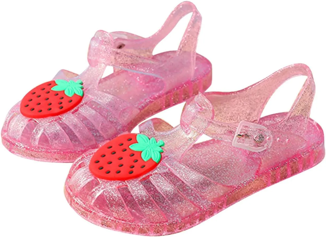 Toddler Baby Girls Shoes Slip On Cute Fruit Jelly Colors Hollow Out Non-slip Soft Sole Beach Sandals Comfy Shoes U-280 Pink 9.5