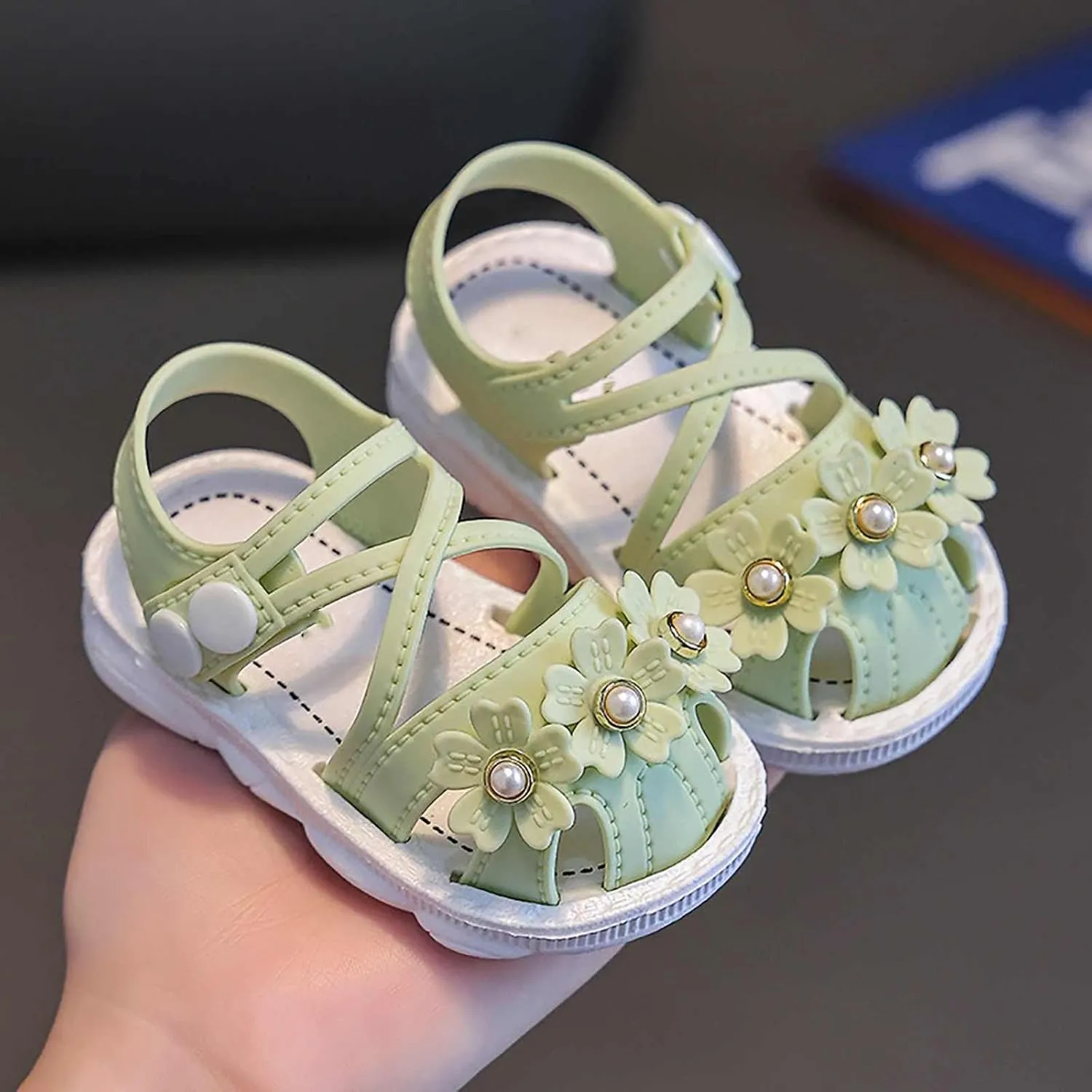 Toddler baby infant Girls Wrapped Head Non Slip Soft Bottom Buckle Walking Shoes Dress Pearl Flowers Sandals