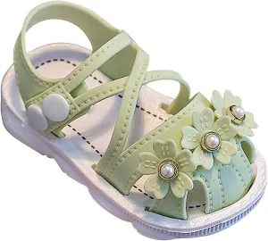 Toddler baby infant Girls Wrapped Head Non Slip Soft Bottom Buckle Walking Shoes Dress Pearl Flowers Sandals