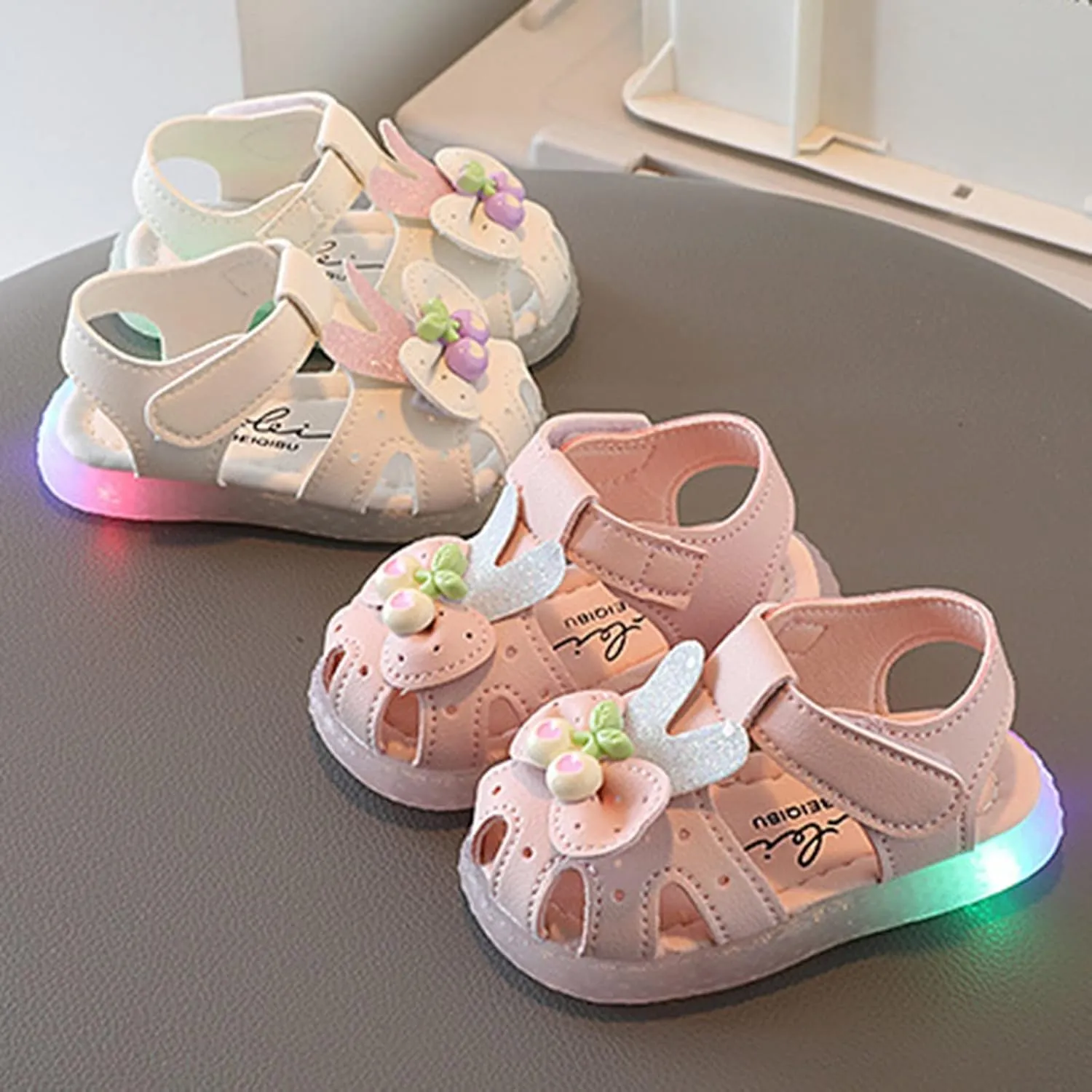 Toddler Boys Girls Light Up Sandals Baby Open Toe Soft Sole Ankle Strap Flower Comfortable Dress Rome Shoes