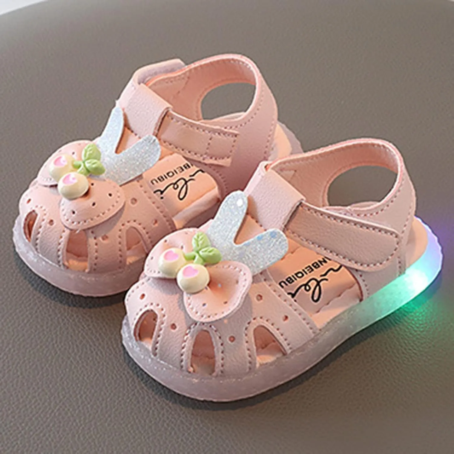 Toddler Boys Girls Light Up Sandals Baby Open Toe Soft Sole Ankle Strap Flower Comfortable Dress Rome Shoes