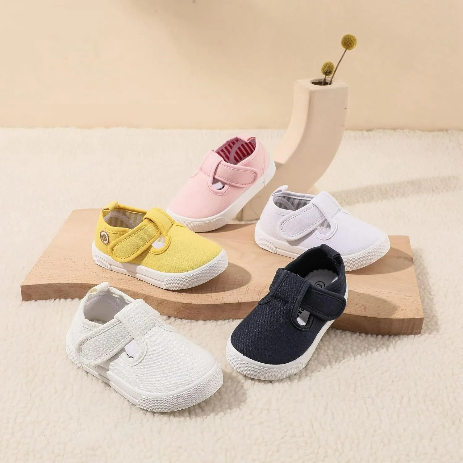 Toddler Boys Girls T-Strap Canvas Sneakers Classical Comfort Soft Sole Flats Sneakers Little Kid Non Skid School Uniform Shoe