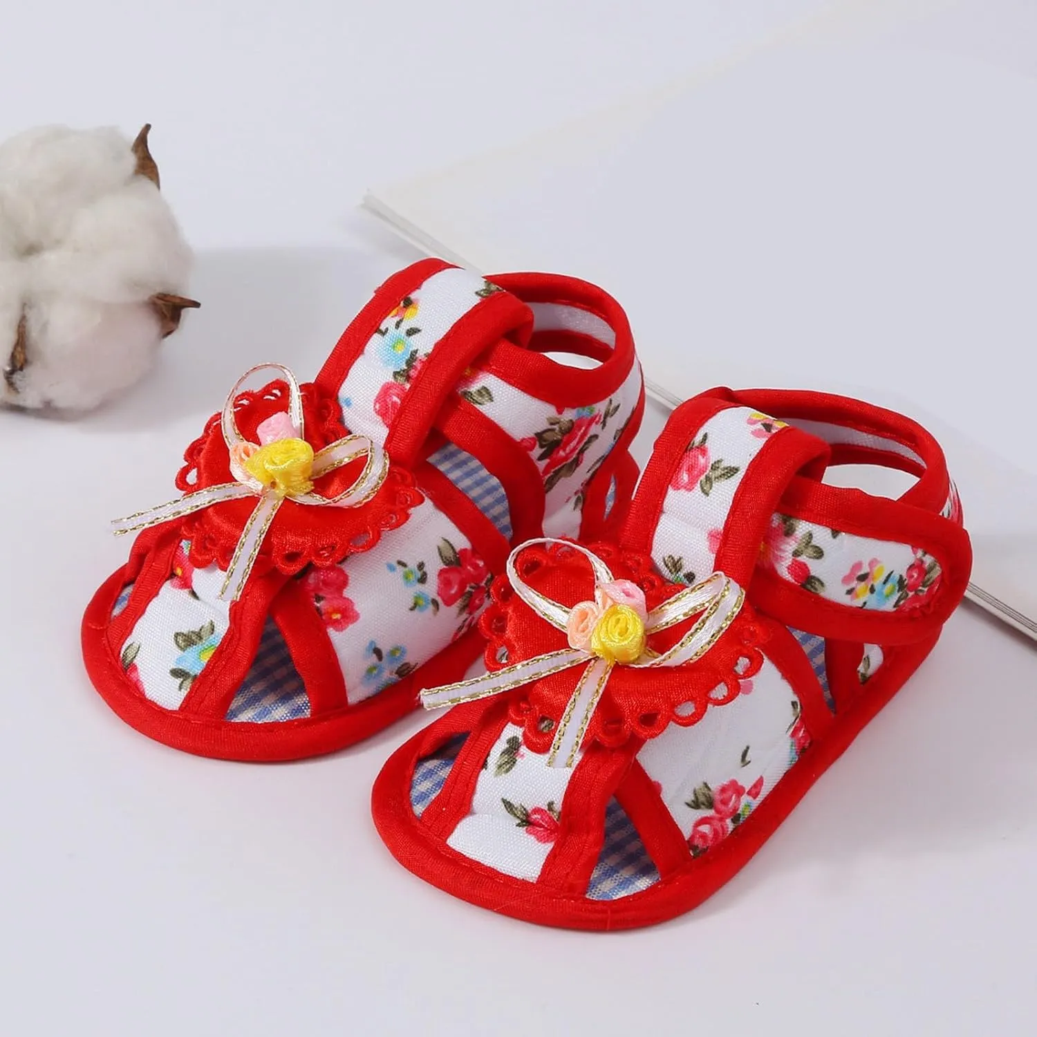 Toddler Closed Toe Flower Shoes Baby Soft Sole Newborn Learning to Walk Shoes Cute Bow Non-slip Sole Sandals for Girl