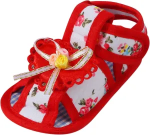 Toddler Closed Toe Flower Shoes Baby Soft Sole Newborn Learning to Walk Shoes Cute Bow Non-slip Sole Sandals for Girl