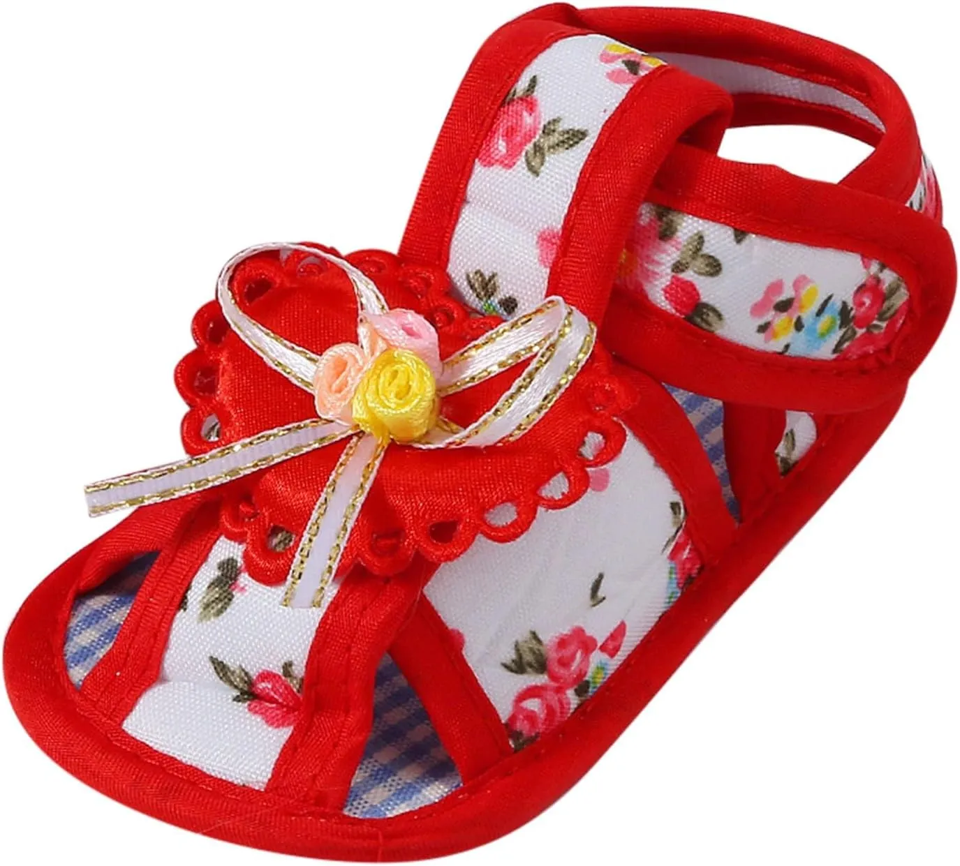 Toddler Closed Toe Flower Shoes Baby Soft Sole Newborn Learning to Walk Shoes Cute Bow Non-slip Sole Sandals for Girl