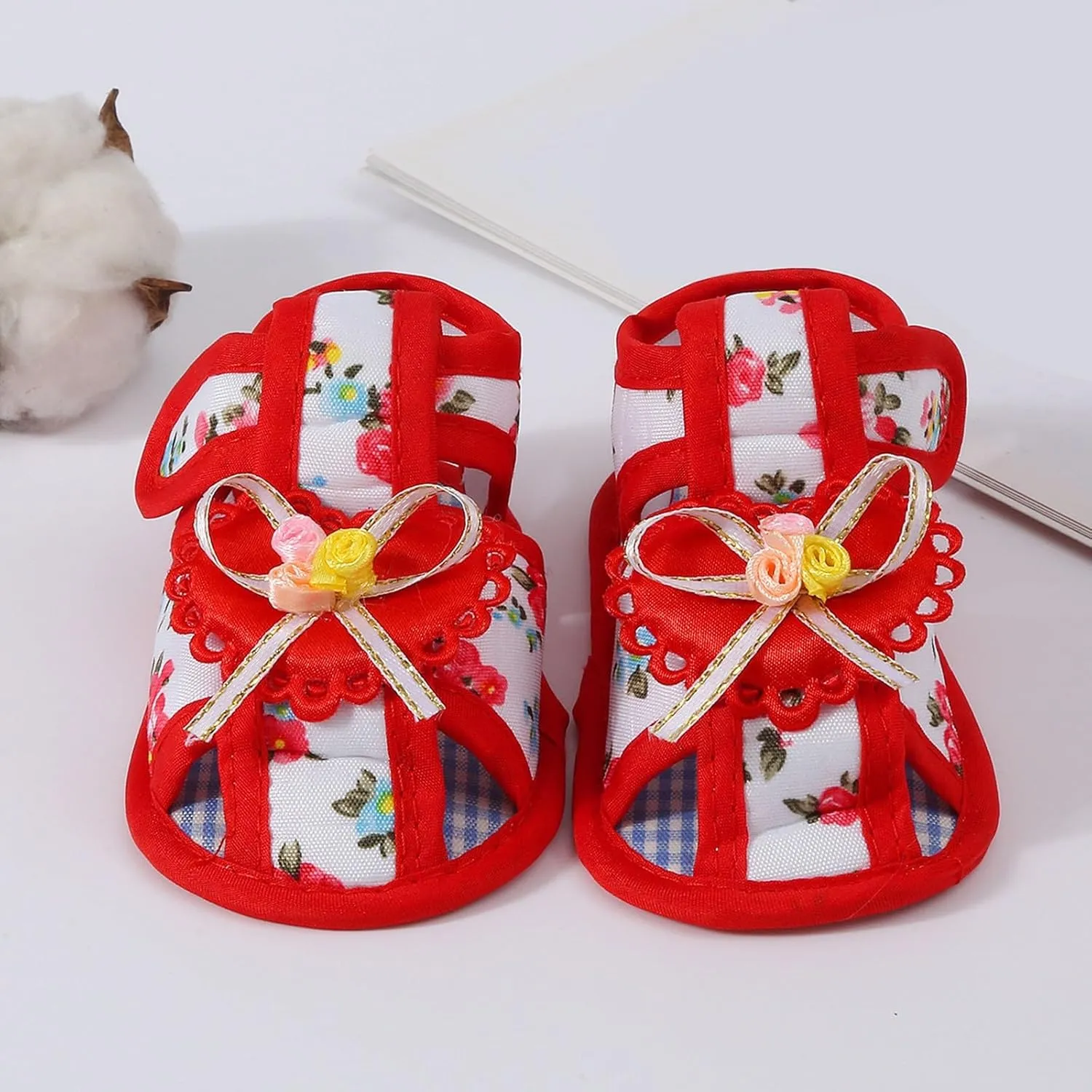 Toddler Closed Toe Flower Shoes Baby Soft Sole Newborn Learning to Walk Shoes Cute Bow Non-slip Sole Sandals for Girl