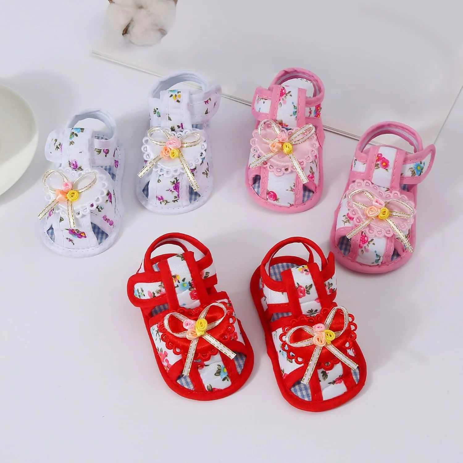 Toddler Closed Toe Flower Shoes Baby Soft Sole Newborn Learning to Walk Shoes Cute Bow Non-slip Sole Sandals for Girl