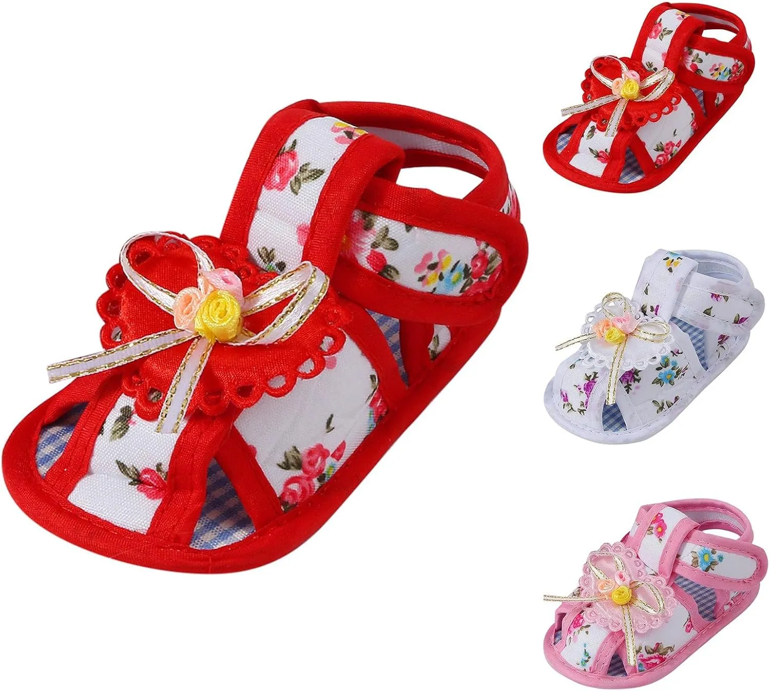 Toddler Closed Toe Flower Shoes Baby Soft Sole Newborn Learning to Walk Shoes Cute Bow Non-slip Sole Sandals for Girl