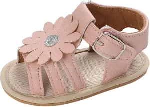 Toddler Flower Open Toe Wide Sandals Flat Strap Summer Shoes Baby Boys Girls Rubber Sole Soft Slip On Shoes Comfy Trendy