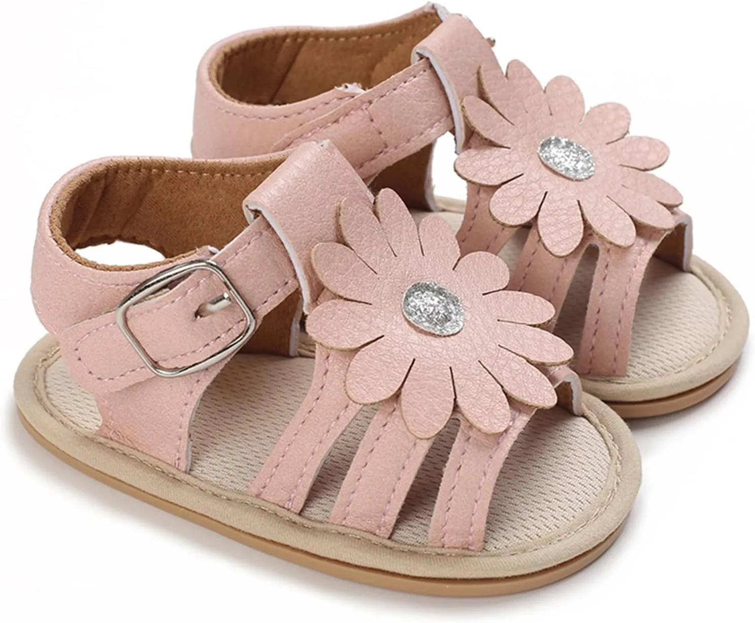 Toddler Flower Open Toe Wide Sandals Flat Strap Summer Shoes Baby Boys Girls Rubber Sole Soft Slip On Shoes Comfy Trendy