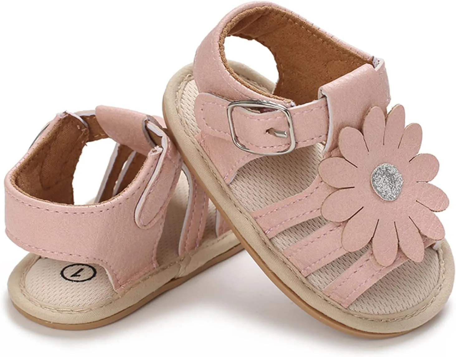 Toddler Flower Open Toe Wide Sandals Flat Strap Summer Shoes Baby Boys Girls Rubber Sole Soft Slip On Shoes Comfy Trendy