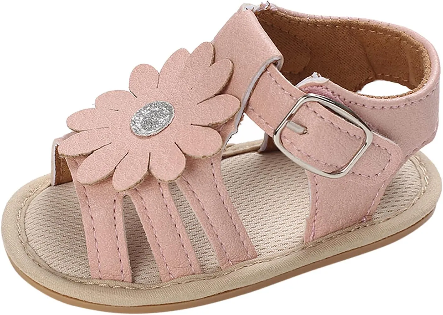 Toddler Flower Open Toe Wide Sandals Flat Strap Summer Shoes Baby Boys Girls Rubber Sole Soft Slip On Shoes Comfy Trendy