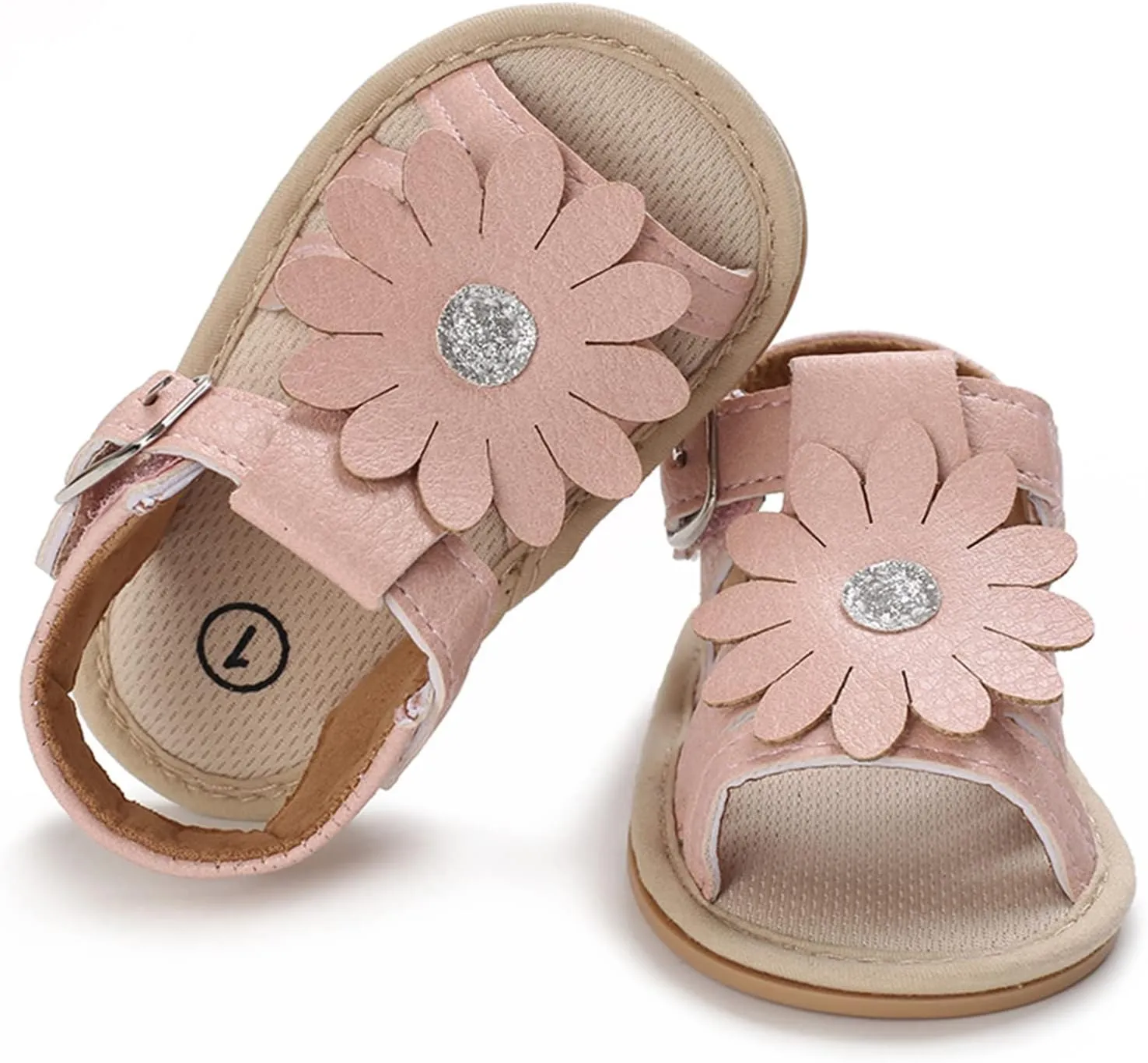 Toddler Flower Open Toe Wide Sandals Flat Strap Summer Shoes Baby Boys Girls Rubber Sole Soft Slip On Shoes Comfy Trendy