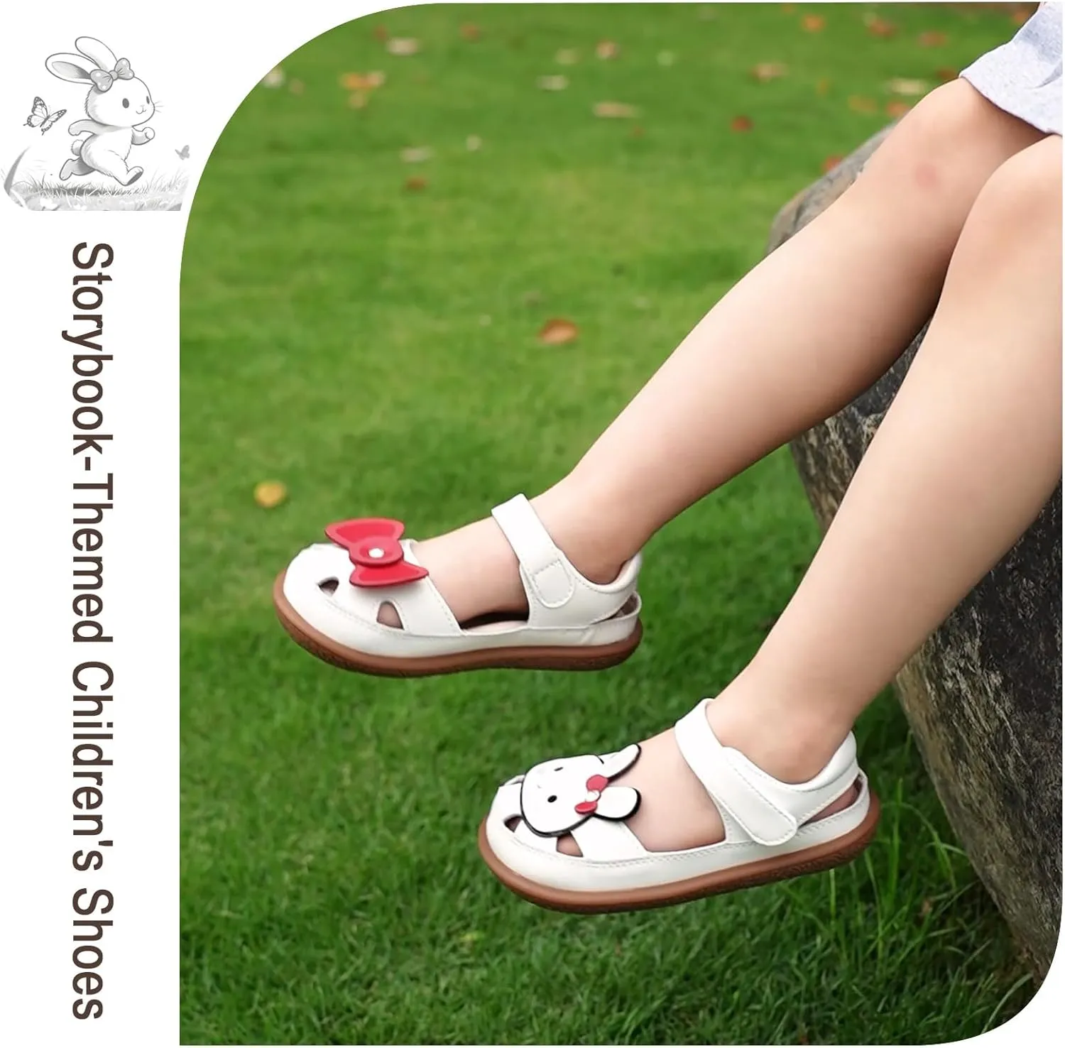Toddler Girl Sandals with Flower, Breathable Leather kids Closed Toe Sandals, Soft Rubber Non-Slip Summer Shoes for Little Girls 2-7 Years