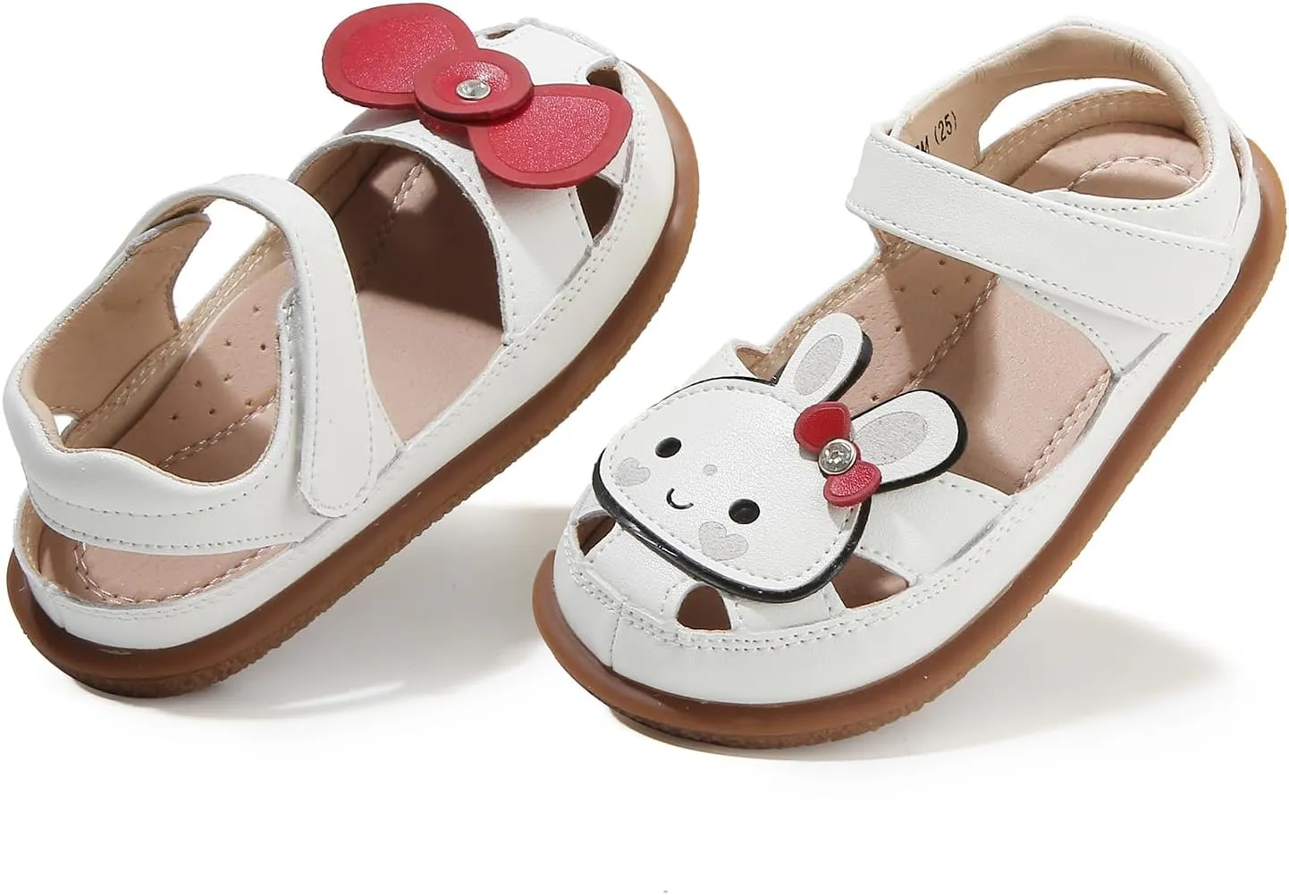 Toddler Girl Sandals with Flower, Breathable Leather kids Closed Toe Sandals, Soft Rubber Non-Slip Summer Shoes for Little Girls 2-7 Years