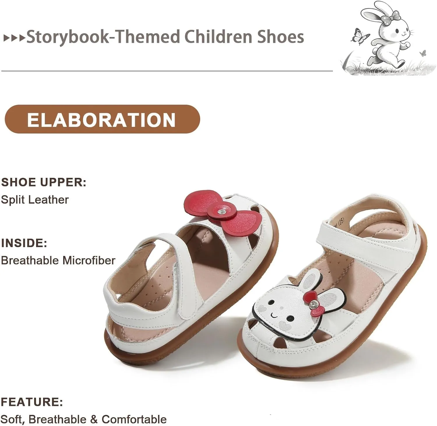 Toddler Girl Sandals with Flower, Breathable Leather kids Closed Toe Sandals, Soft Rubber Non-Slip Summer Shoes for Little Girls 2-7 Years