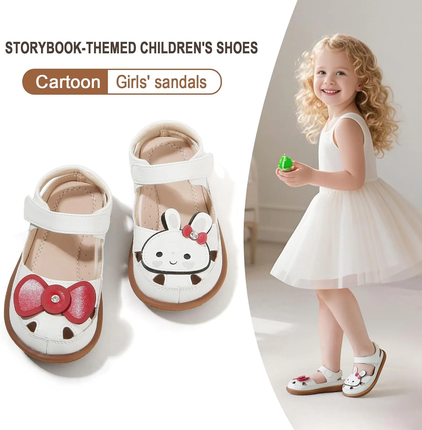 Toddler Girl Sandals with Flower, Breathable Leather kids Closed Toe Sandals, Soft Rubber Non-Slip Summer Shoes for Little Girls 2-7 Years