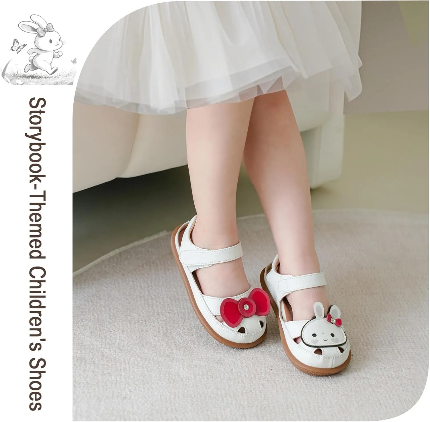 Toddler Girl Sandals with Flower, Breathable Leather kids Closed Toe Sandals, Soft Rubber Non-Slip Summer Shoes for Little Girls 2-7 Years