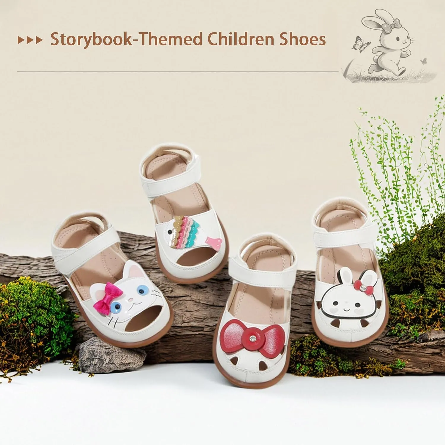Toddler Girl Sandals with Flower, Breathable Leather kids Closed Toe Sandals, Soft Rubber Non-Slip Summer Shoes for Little Girls 2-7 Years