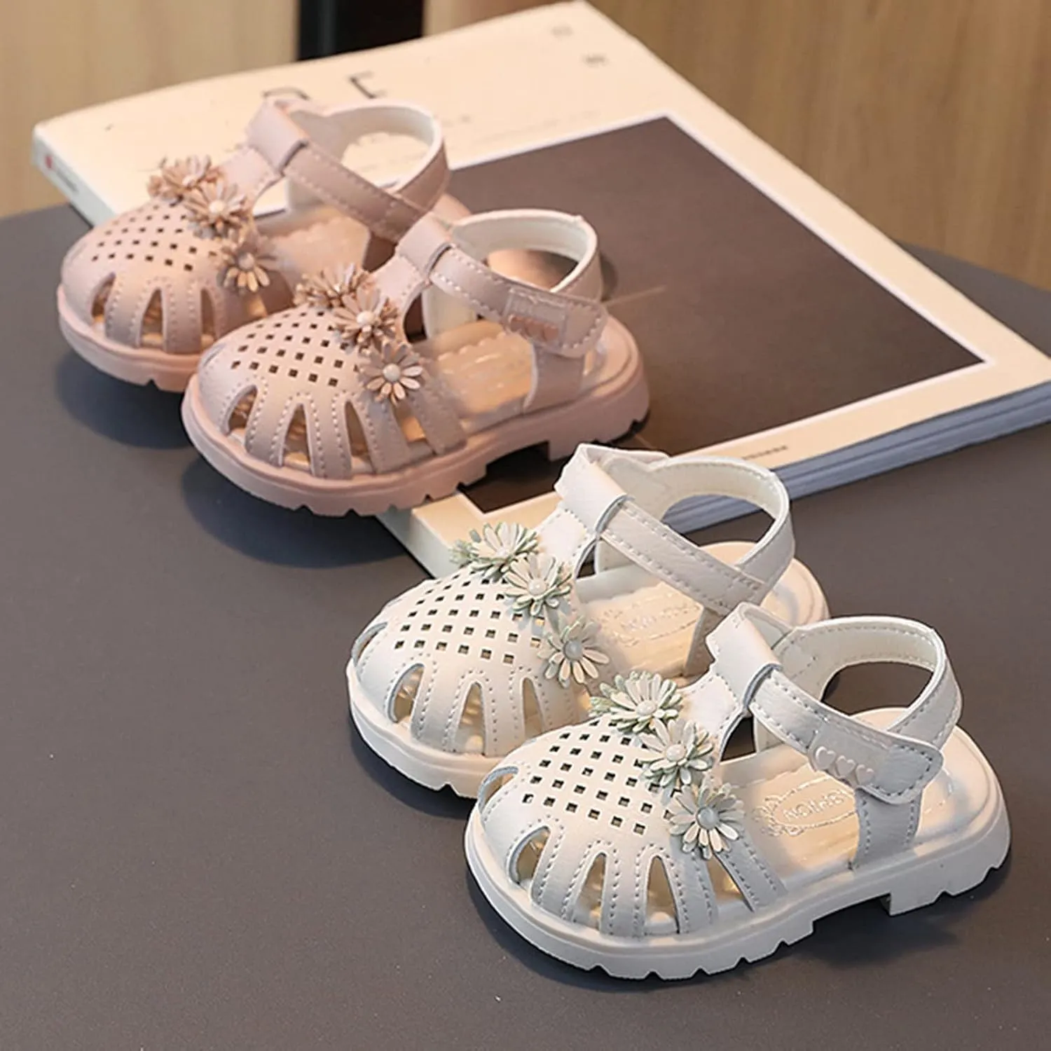 Toddler Girls Rubber Sandals Baby Soft Sole Princess Flat Shoes Girl Low Heel Flower Casual Dress Shoes