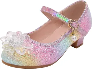 Toddler Girls Shoes Fashion Flat Princess Shoes Bowknot Pearl Children Soft Sole Small Leather Shoes for Big Girls (Pink, 1.5 Big Kids)
