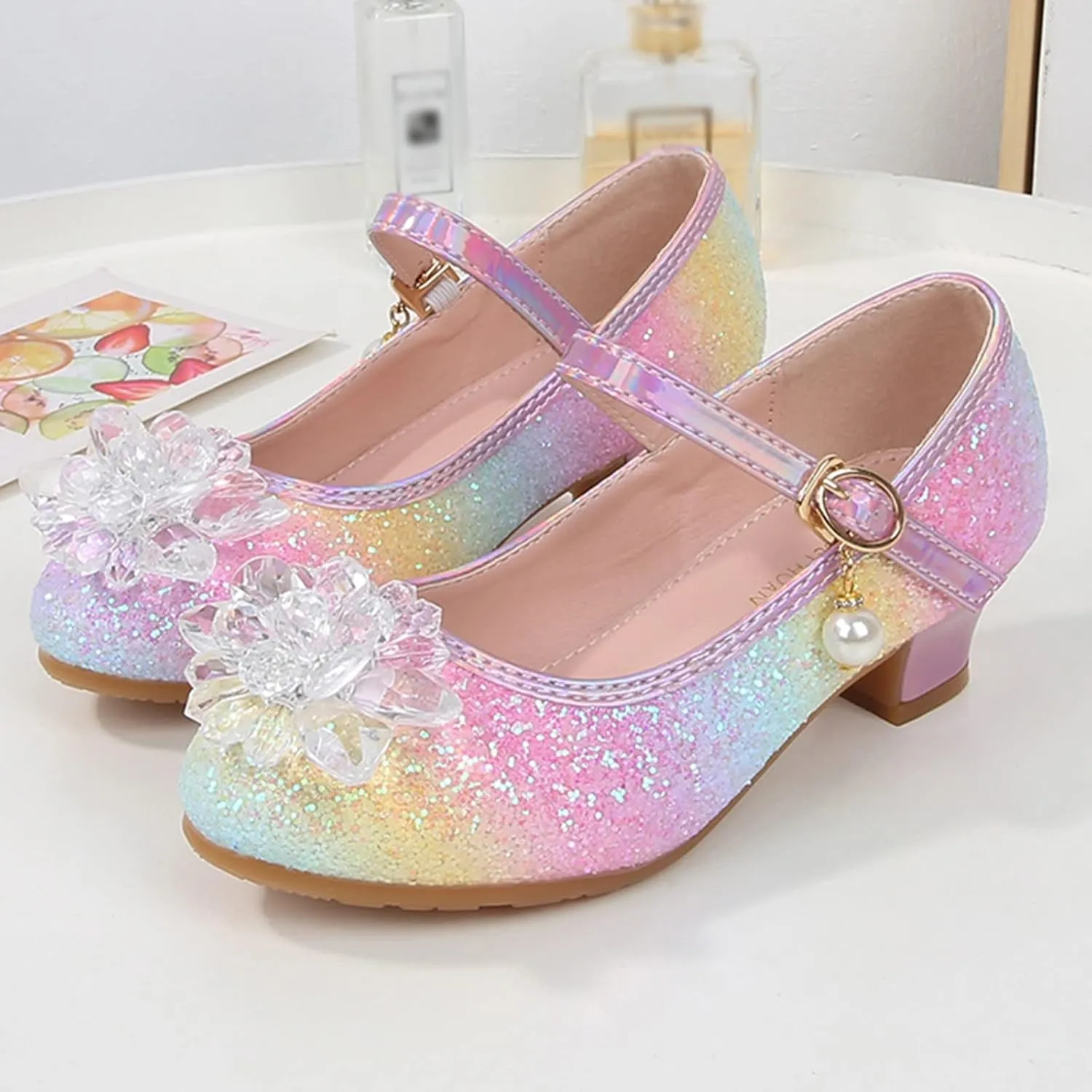 Toddler Girls Shoes Fashion Flat Princess Shoes Bowknot Pearl Children Soft Sole Small Leather Shoes for Big Girls (Pink, 1.5 Big Kids)