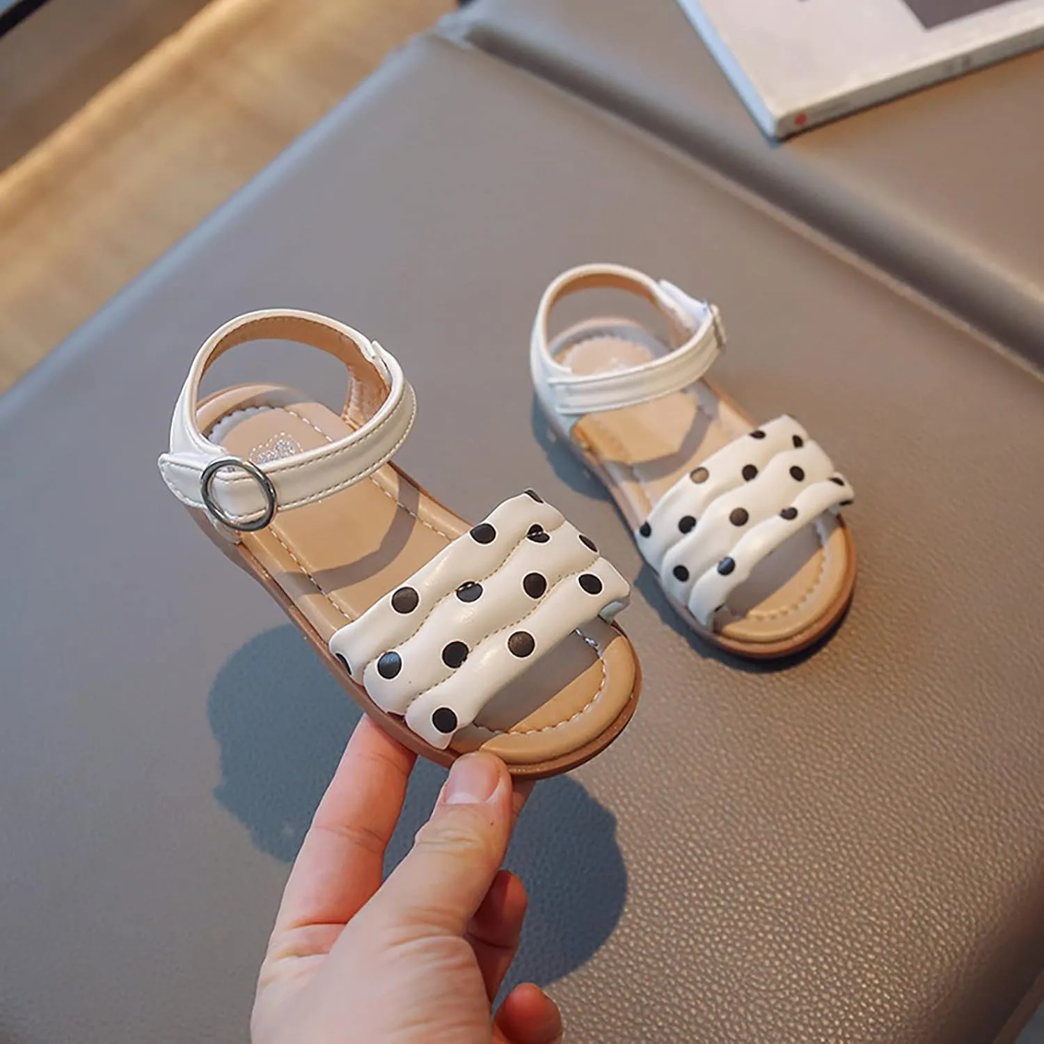 Toddler Kid Girl Casual Hook & Loop Buckle Sandal Solid Bow Rubber Soft Sole Birthday Party Beach Flat Shoes