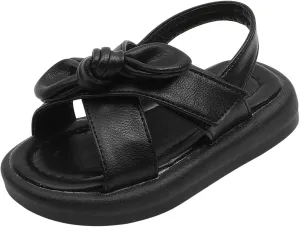 Toddler Sandals Shoes Baby Girls Cute Solid Color Slip On Shoes Bow Non-slip Soft Sole Beach Sandal Comfort Daily V-313 Black 10