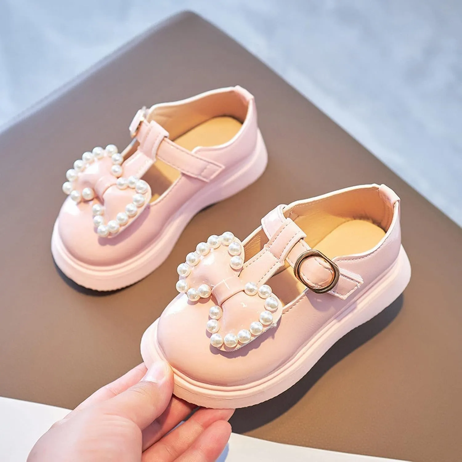 Toddler Summer Sandals Kids Girls Dress Shoes Pearl Bow Shoes Summer Outdoor Soft Rubber Sole Baby Flip Flops