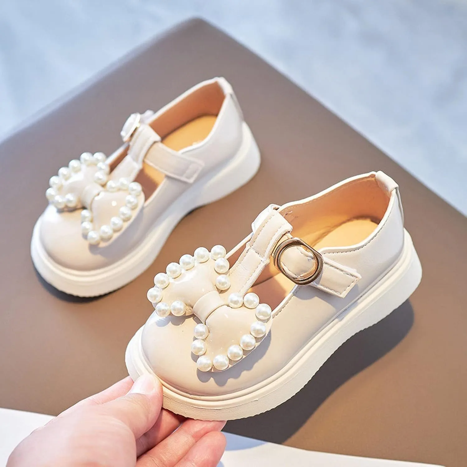 Toddler Summer Sandals Kids Girls Dress Shoes Pearl Bow Shoes Summer Outdoor Soft Rubber Sole Baby Flip Flops