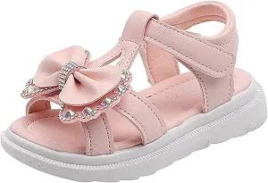 Unisex-Child and Toddler Baby Girls Shoes Lightweight Soft Sole Bowknot Outdoor Shoes Summer (Pink, 27 Little Child)