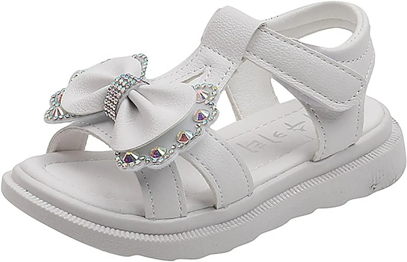 Unisex-Child and Toddler Baby Girls Shoes Lightweight Soft Sole Bowknot Outdoor Shoes Summer (White, 27 Little Child)