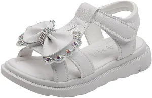 Unisex-Child and Toddler Baby Girls Shoes Lightweight Soft Sole Bowknot Outdoor Shoes Summer (White, 27 Little Child)